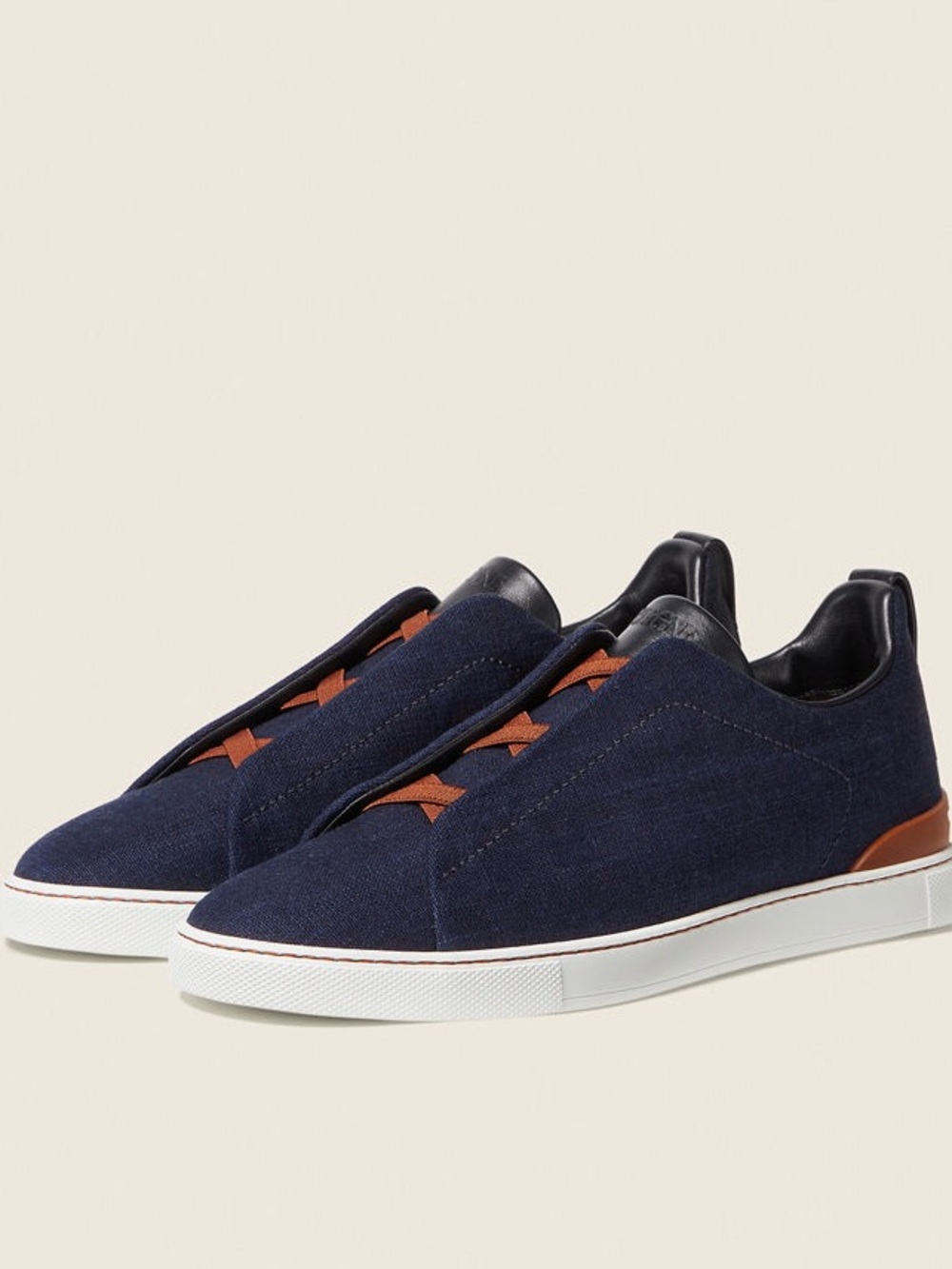 Zegna NAVY BLUE COTTON DENIM TRIPLE STITCH™ SNEAKERS